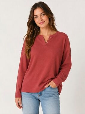 Banana Republic Rust Modal Blend Waffle Knit Henley Top Small